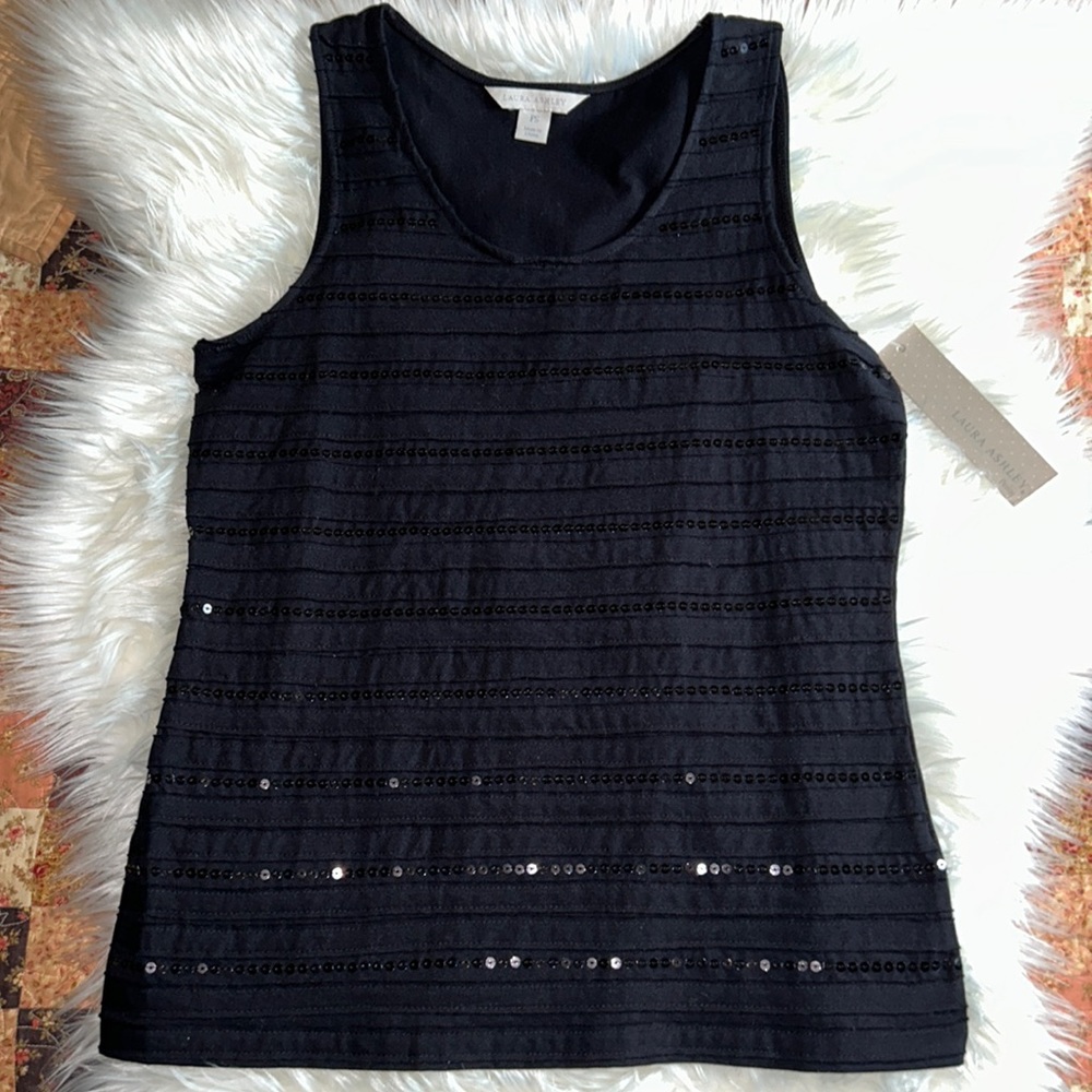 New! Laura Ashley By the Sea Petite Sequin Tank Top